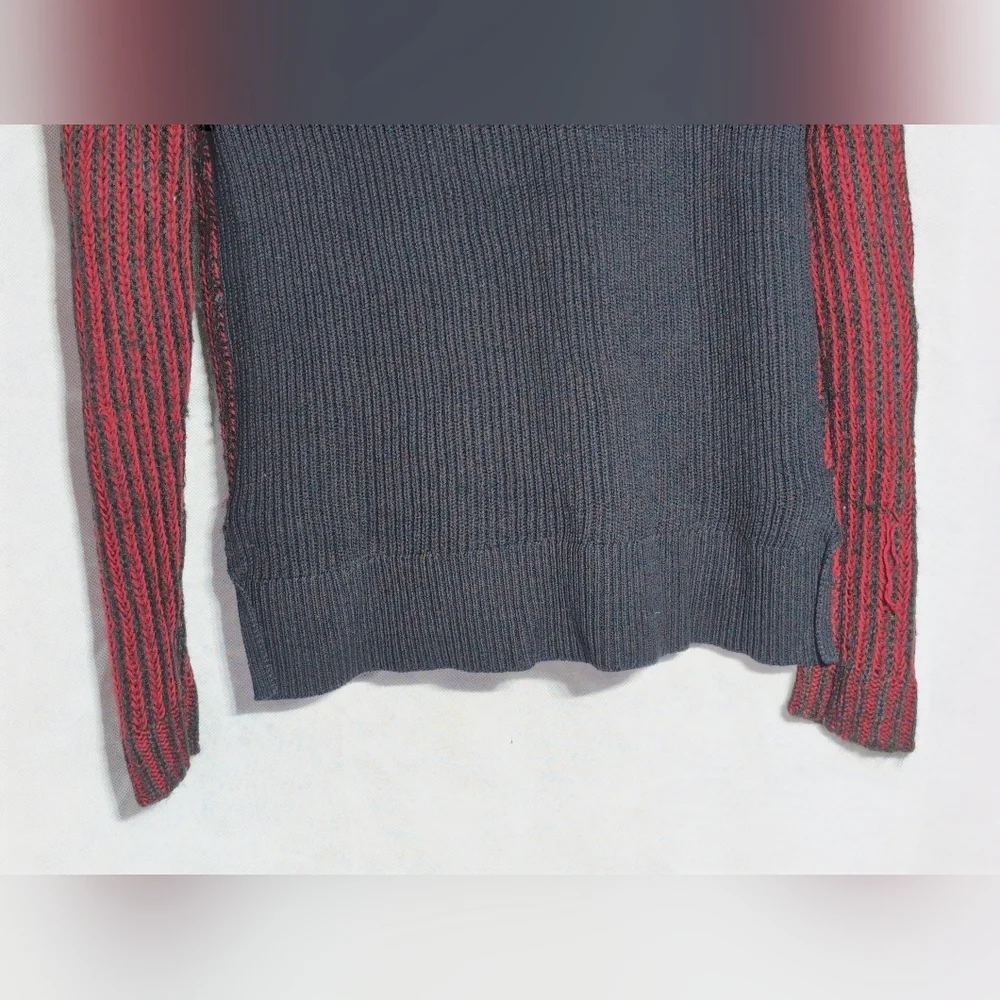 DKNY Cotton Acrylic Sz L Red and Black Striped Cowl Neck Sweater
